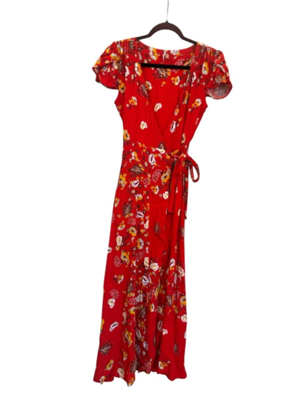 Women's Free People Red Floral Wrap Maxi Dress XS - Picture 3 of 6